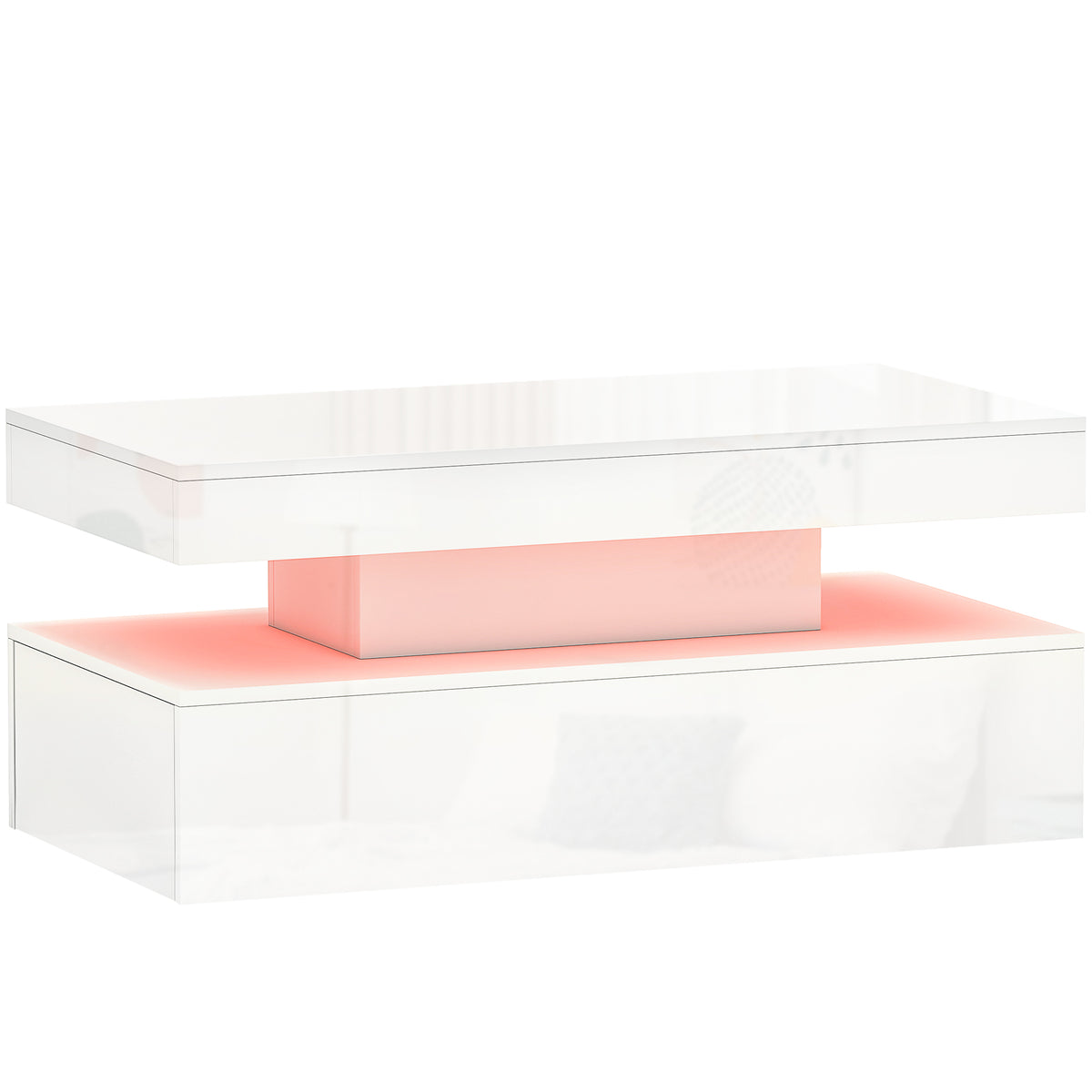 95 cm LED Coffee Table with 2 Drawers & Open Shelf – High Gloss White