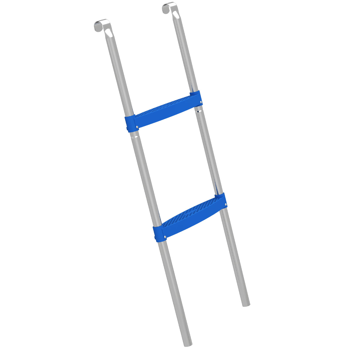Blue 2-step trampoline ladder with wide non-slip steps and galvanised steel frame