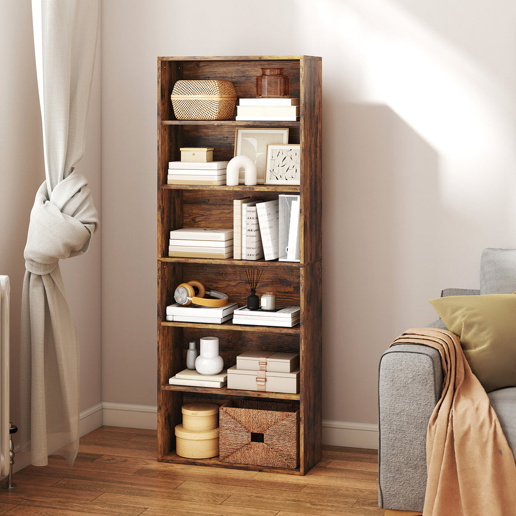 Six Shelf Bookcase - Rustic Brown