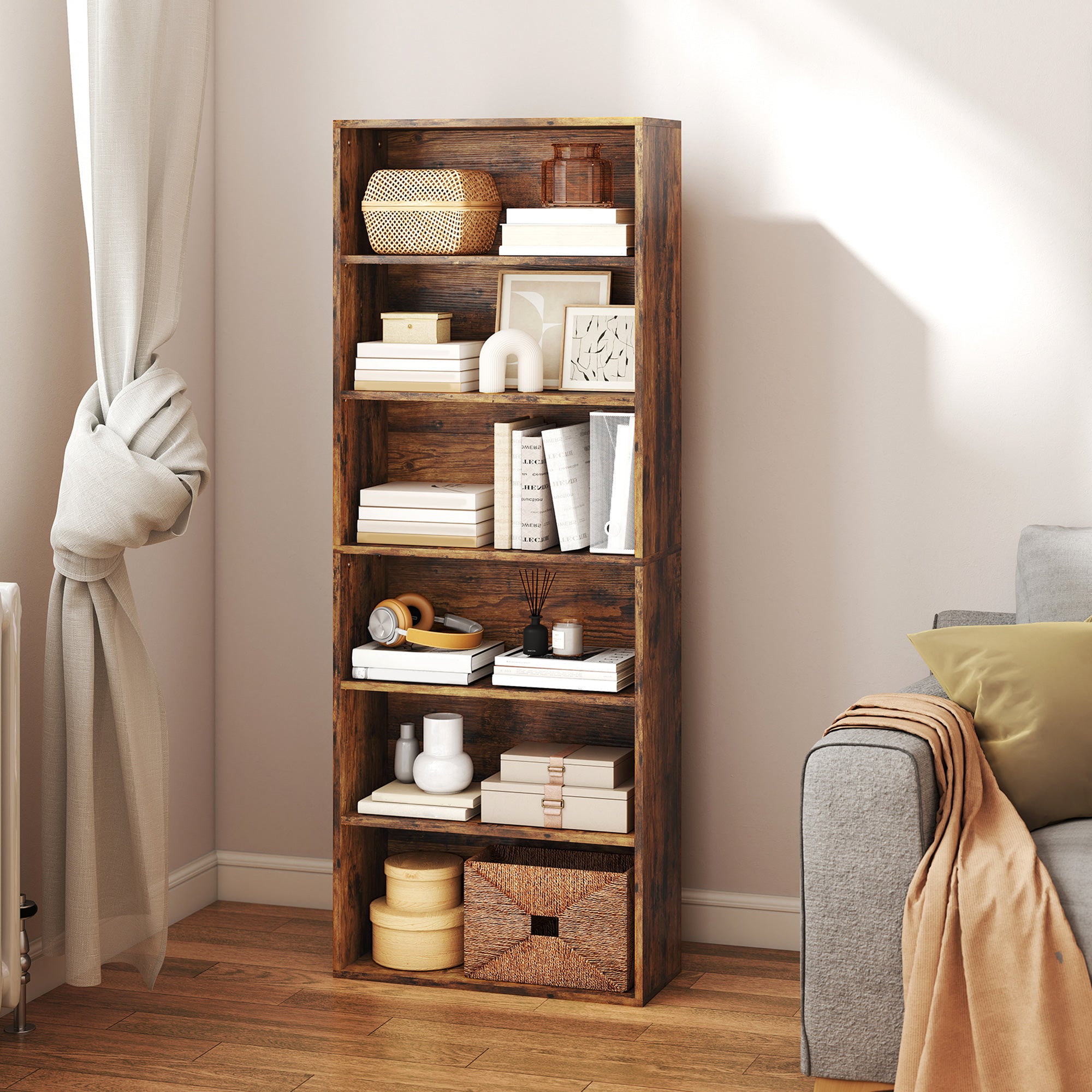 Six Shelf Bookcase - Rustic Brown