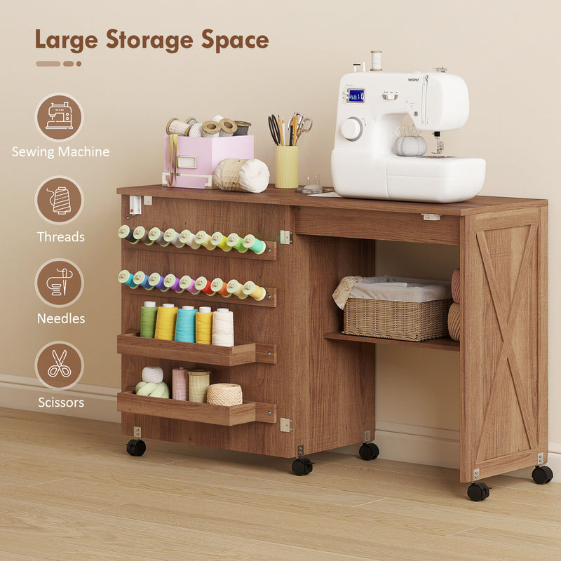 HOMCOM Folding Sewing Table, Rolling Craft Table with Storage compartments, Shelf and Lockable Casters for Small – view 4