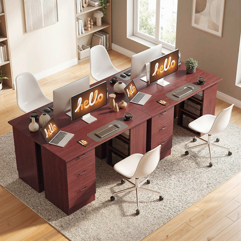 HOMCOM Computer Desk, Writing Table, PC Workstation with 3 Storage Shelves and Drawers, Handle, for Home Office, Walnut – view 8