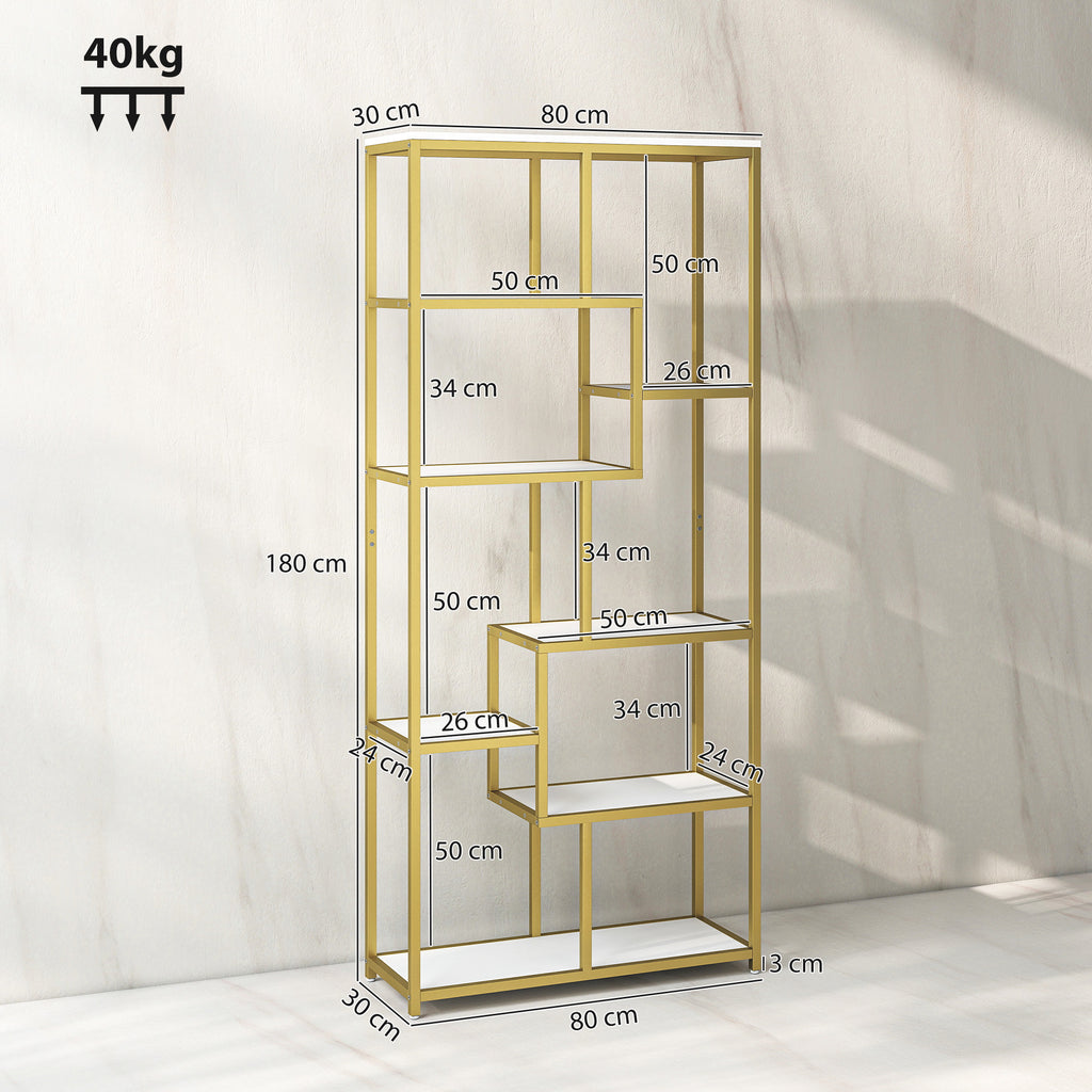 Seven-Tier Geometric Bookcase - White/Gold Tone