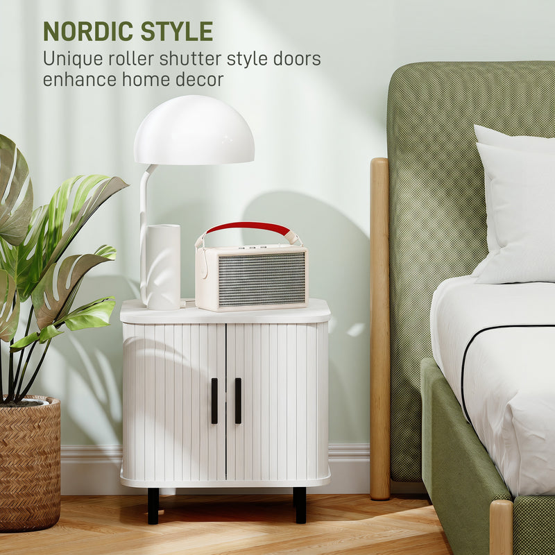 HOMCOM Nightstand with Sliding Doors and Metal Legs White Wood Effect – view 4