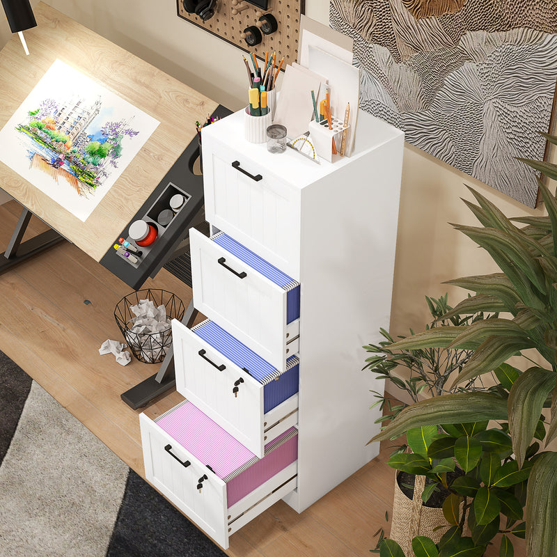 HOMCOM 4 Drawer Filing Cabinet with Lock, Office Storage Cabinet with Adjustable Hanging Bars for A4 Letter Size Files – view 9