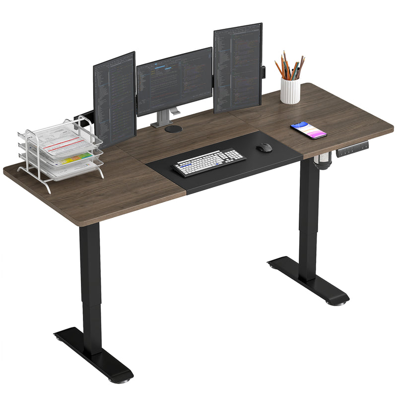 Black 140 cm electric standing desk with LED height display and memory presets