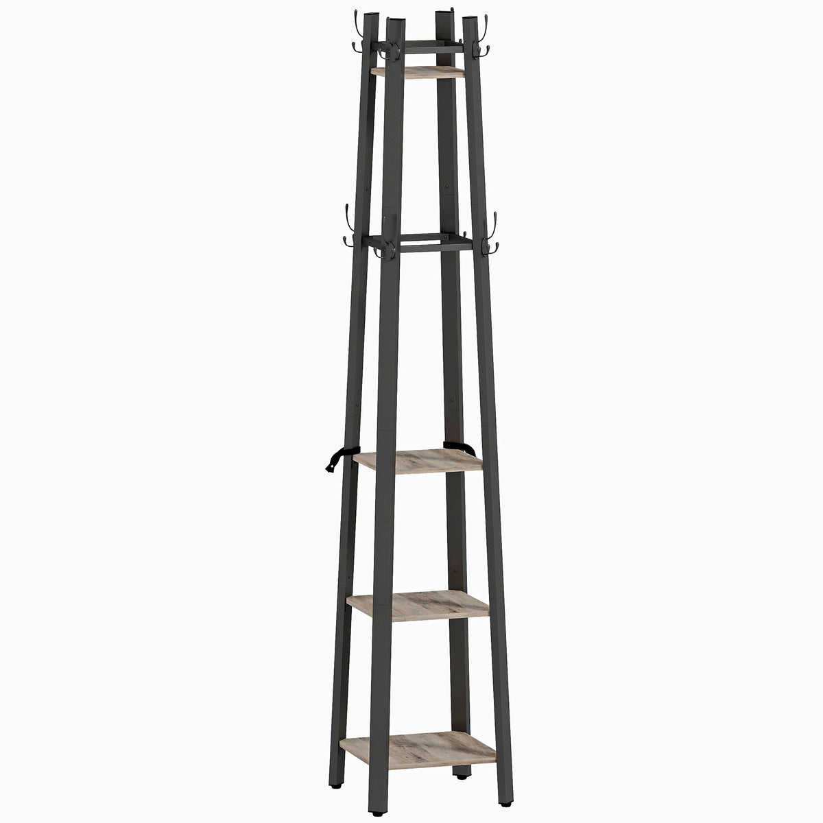 179 cm Industrial Coat Stand with 4 Shelves & 24 Hooks – Grey