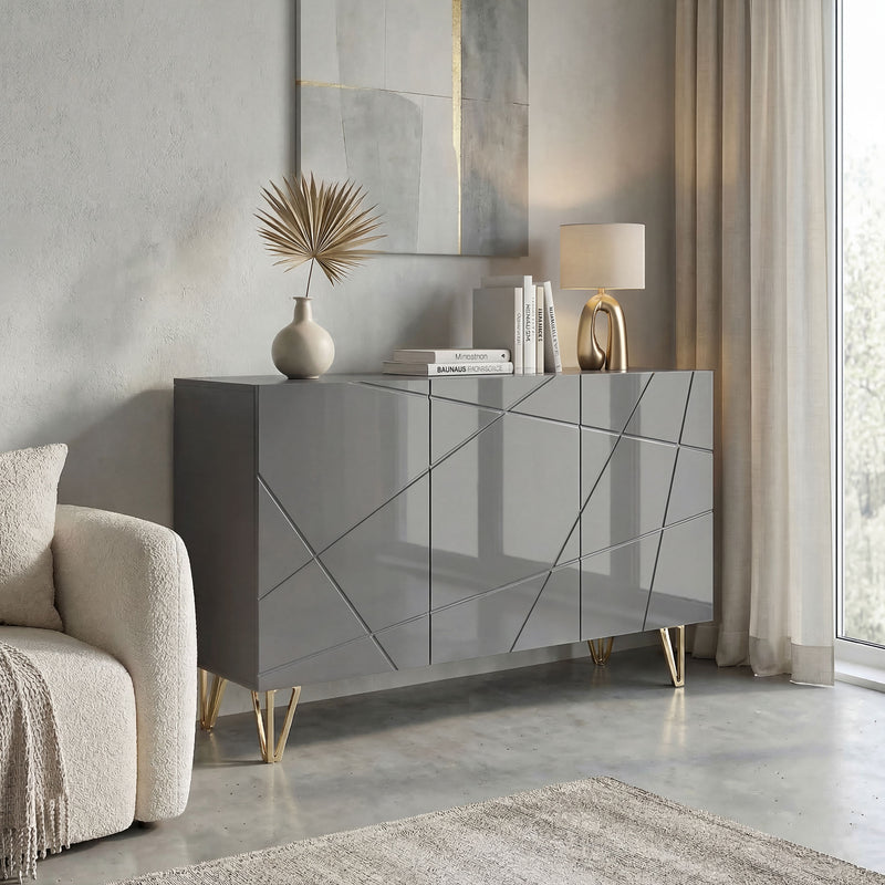 HOMCOM Modern Luxe High Gloss Sideboard, with Hairpin Legs, Grey – view 10