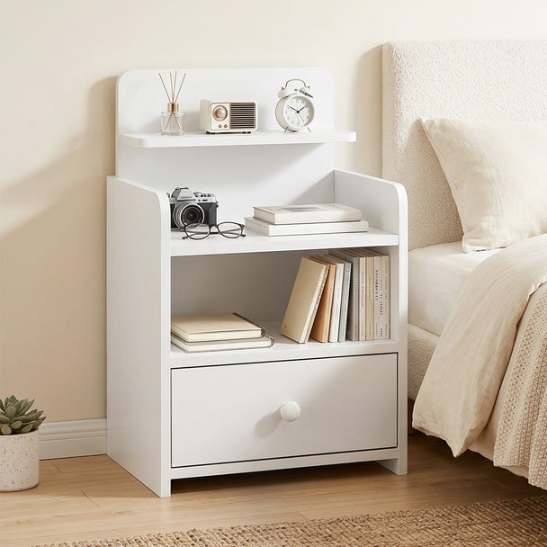 HOMCOM Bedside Cabinet, Bedside Table with Drawer and Shelf for Living Room, White – view 2