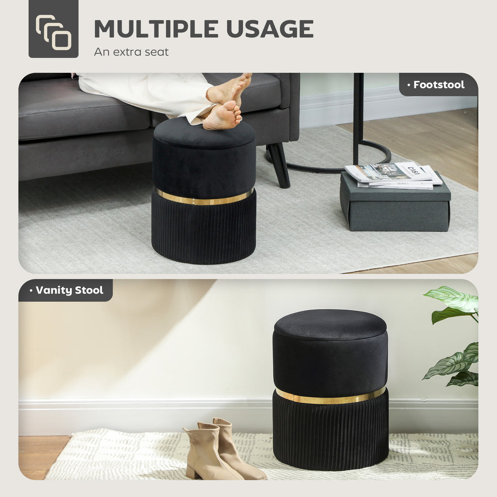 Velvet-Feel Storage Ottoman - Black