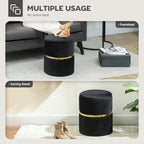 Velvet-Feel Storage Ottoman - Black