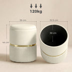 Round Storage Stool, Velvet-feel Fabric Upholstered Vanity Stool with Removable Top, Padded Seat and Hidden Space, Beige