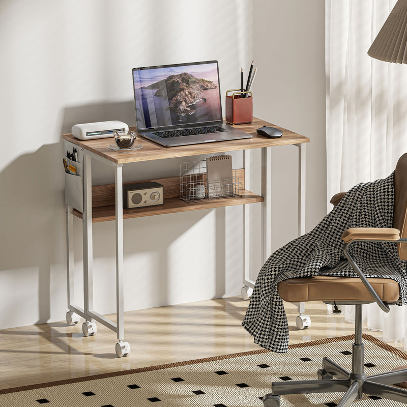 HOMCOM 80 cm Drop Leaf Writing Work Desk - Natural Wood Finish – view 7