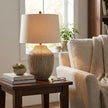 Ochre Textured Table Lamp with Linen Shade – 71cm, product view