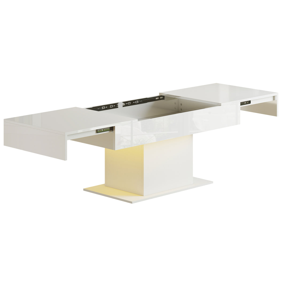 Extendable Coffee Table with Hidden Storage & LED Lights – High Gloss White