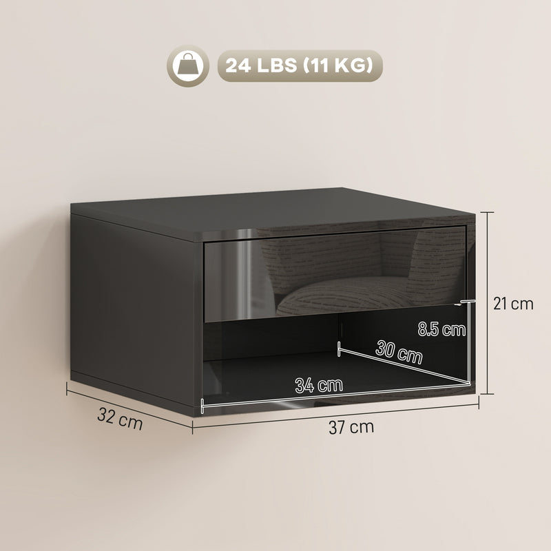 HOMCOM Floating Bedside Tables Set of 2, Wall Mounted Nightstand, High Gloss Black – view 3