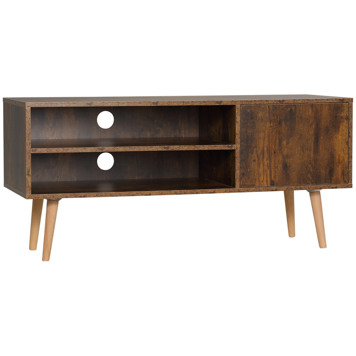 110 cm TV Stand with Cupboard & Open Shelves – Brown