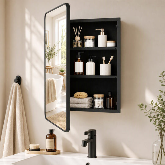 HOMCOM 50.8 x 11.6 x 71 cm Bathroom Mirror Cabinet, Wall Cabinet with Adjustable Shelves, Wall-Mounted or Recessed – view 2