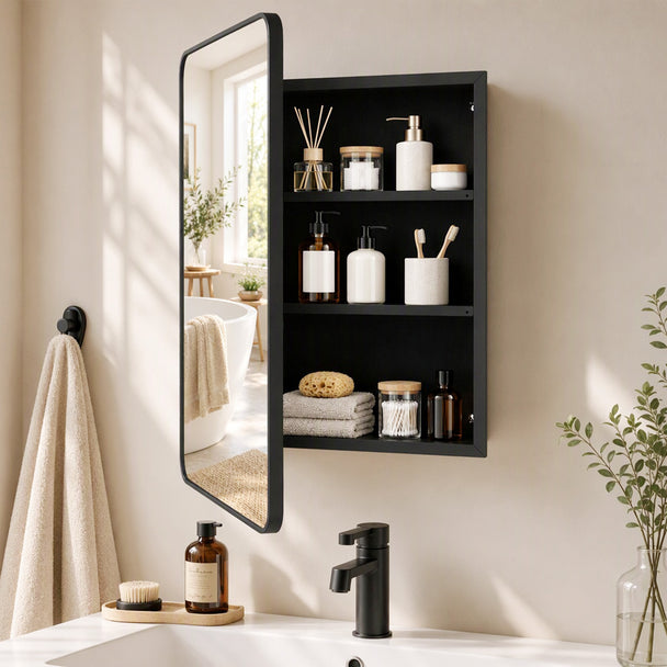 HOMCOM 50.8 x 11.6 x 71 cm Bathroom Mirror Cabinet, Wall Cabinet with Adjustable Shelves, Wall-Mounted or Recessed – view 2