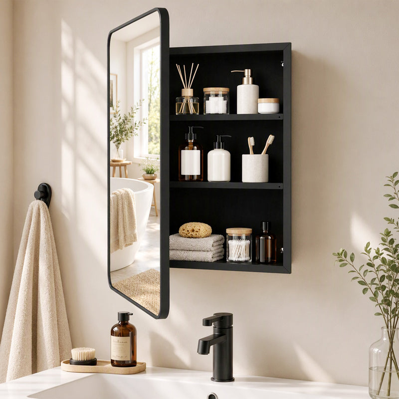 HOMCOM 50.8 x 11.6 x 71 cm Bathroom Mirror Cabinet, Wall Cabinet with Adjustable Shelves, Wall-Mounted or Recessed – view 2