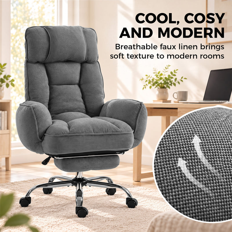 HOMCOM Executive Office Chair Height Adjustable Desk Chair Reclining Flip-up Armrest Footrest, Dark Grey – view 7