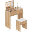 Natural wood-effect 80 cm dressing table with flip-top mirror and cushioned stool
