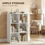 Industrial Style Storage Shelf, Bookcase, Bookshelf with 6 Compartments, for Living Room, Home Study, White Wood Effect