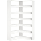 7 Tiers Bookshelf, L-Shaped Corner Bookcase with Anti-Slip Rear Guard, White Wood Effect