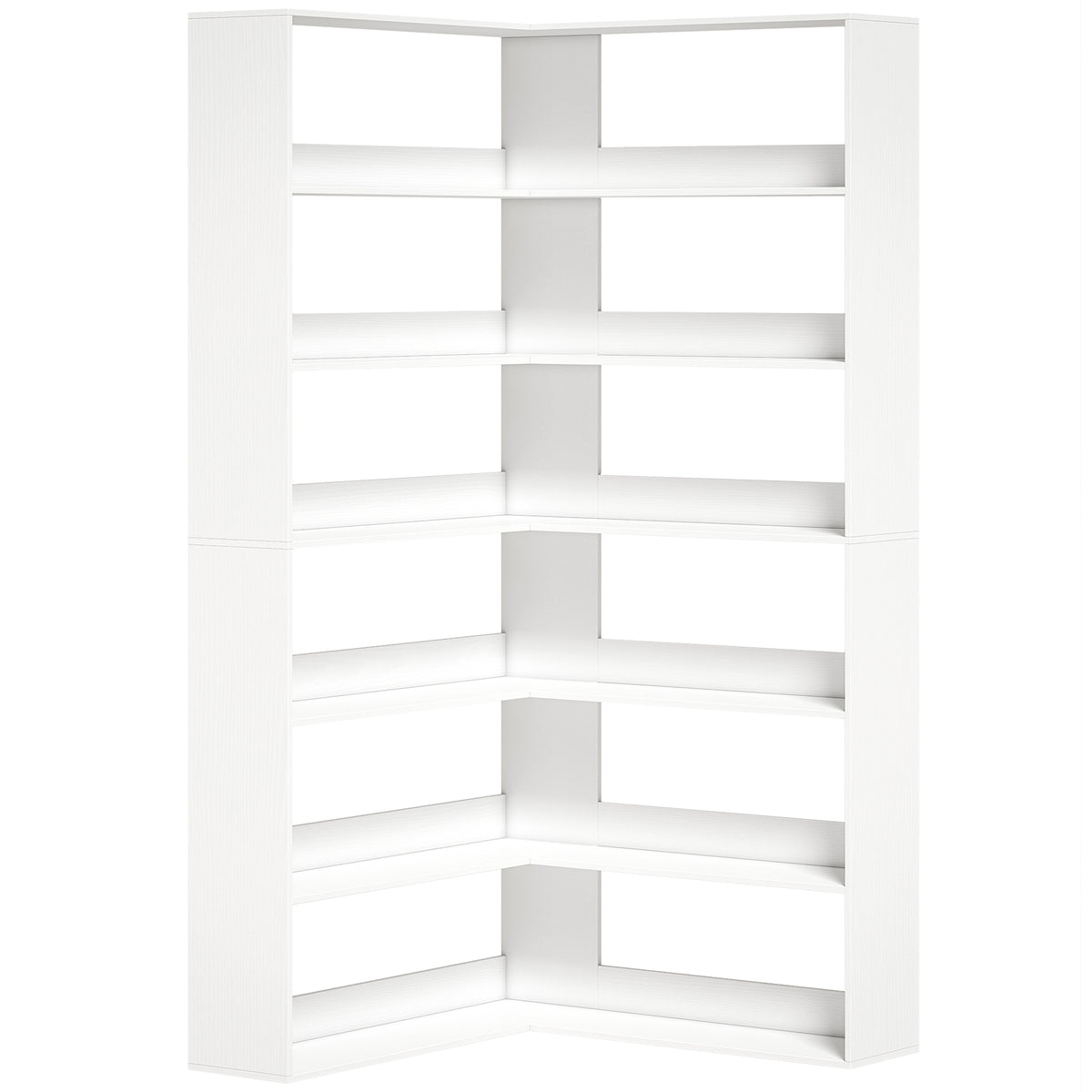 7-Tier L-Shaped Corner Bookcase with Rear Guards – White