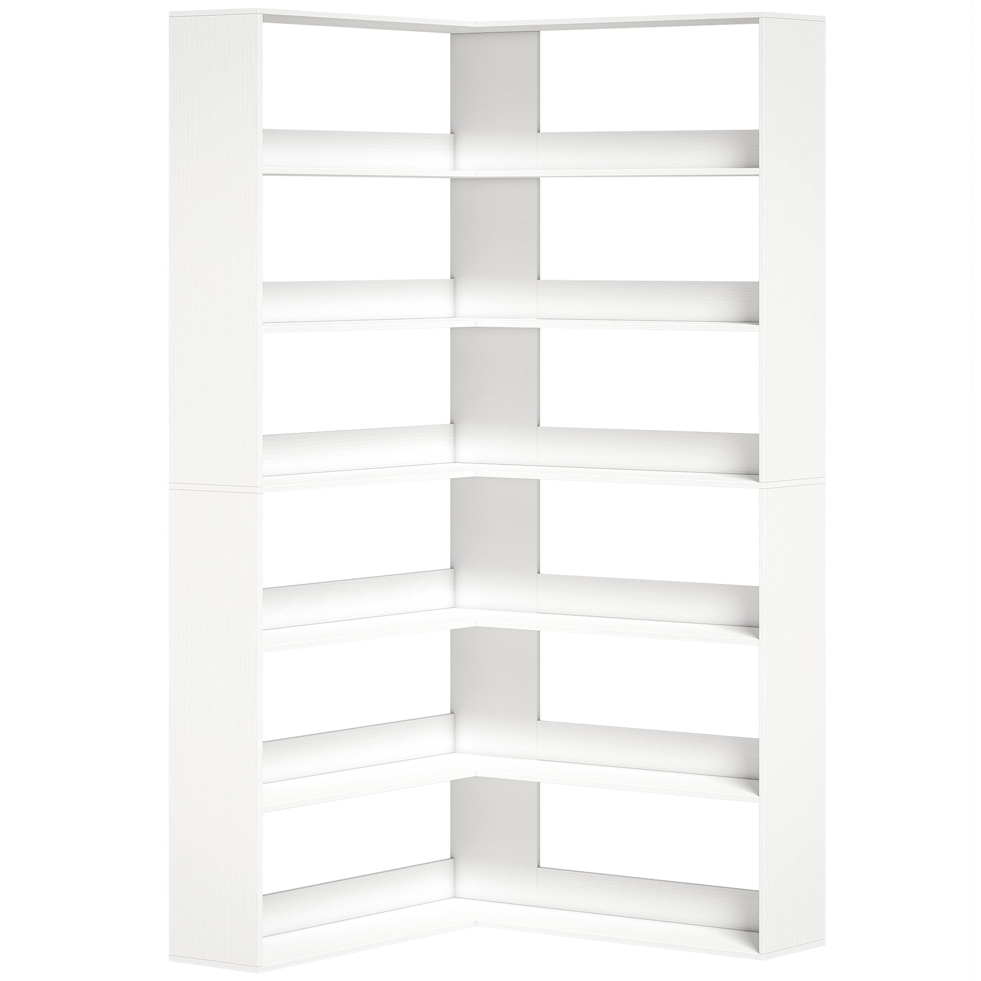 7 Tiers Bookshelf, L-Shaped Corner Bookcase with Anti-Slip Rear Guard, White Wood Effect