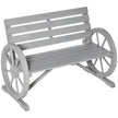 Charcoal grey fir wood 2-seater garden bench with wagon wheel armrests and high back