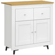 White sideboard with natural wood-effect top, two drawers and double-door cupboard