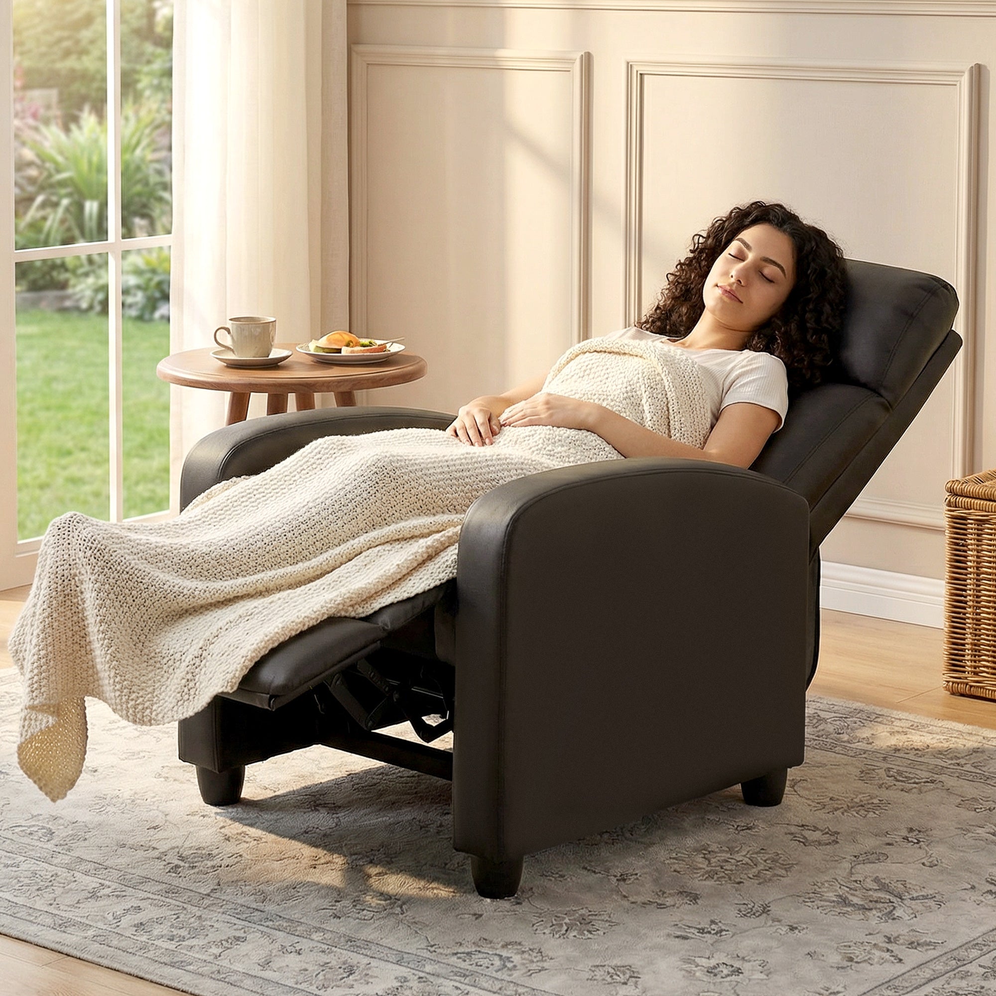 HOMCOM Recliner Armchair, Massage Faux Leather Push Back Reclining Chair with Adjustable Leg Rest, Side Pocket, for Home Living Room Theatre, Brown