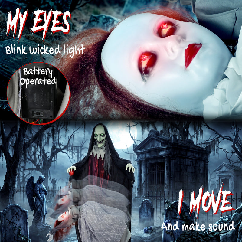 180cm Animated Witch with Floating Ghost, Light & Sound – image 4 of 9