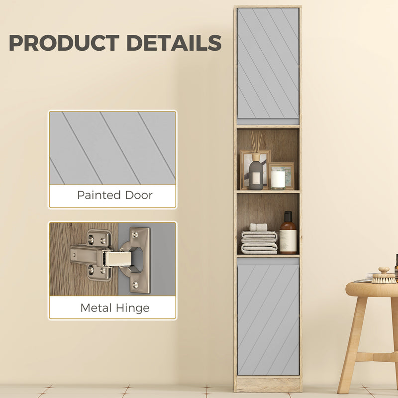 Narrow grey and oak bathroom cabinet – image 6