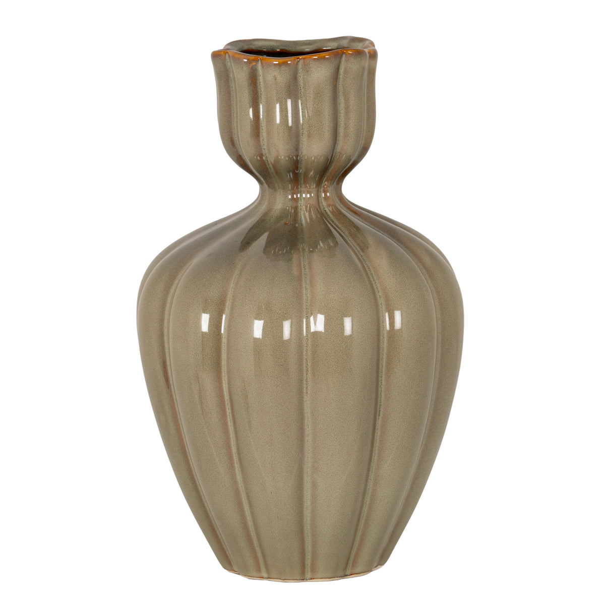 Orin large sage green ribbed bud vase, front view