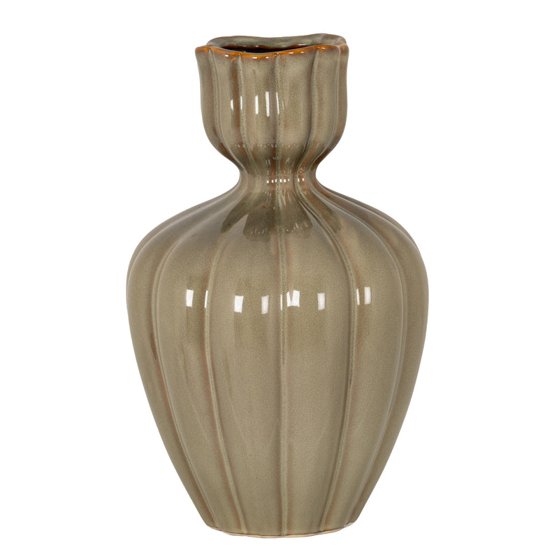 Orin large sage green ribbed bud vase, front view