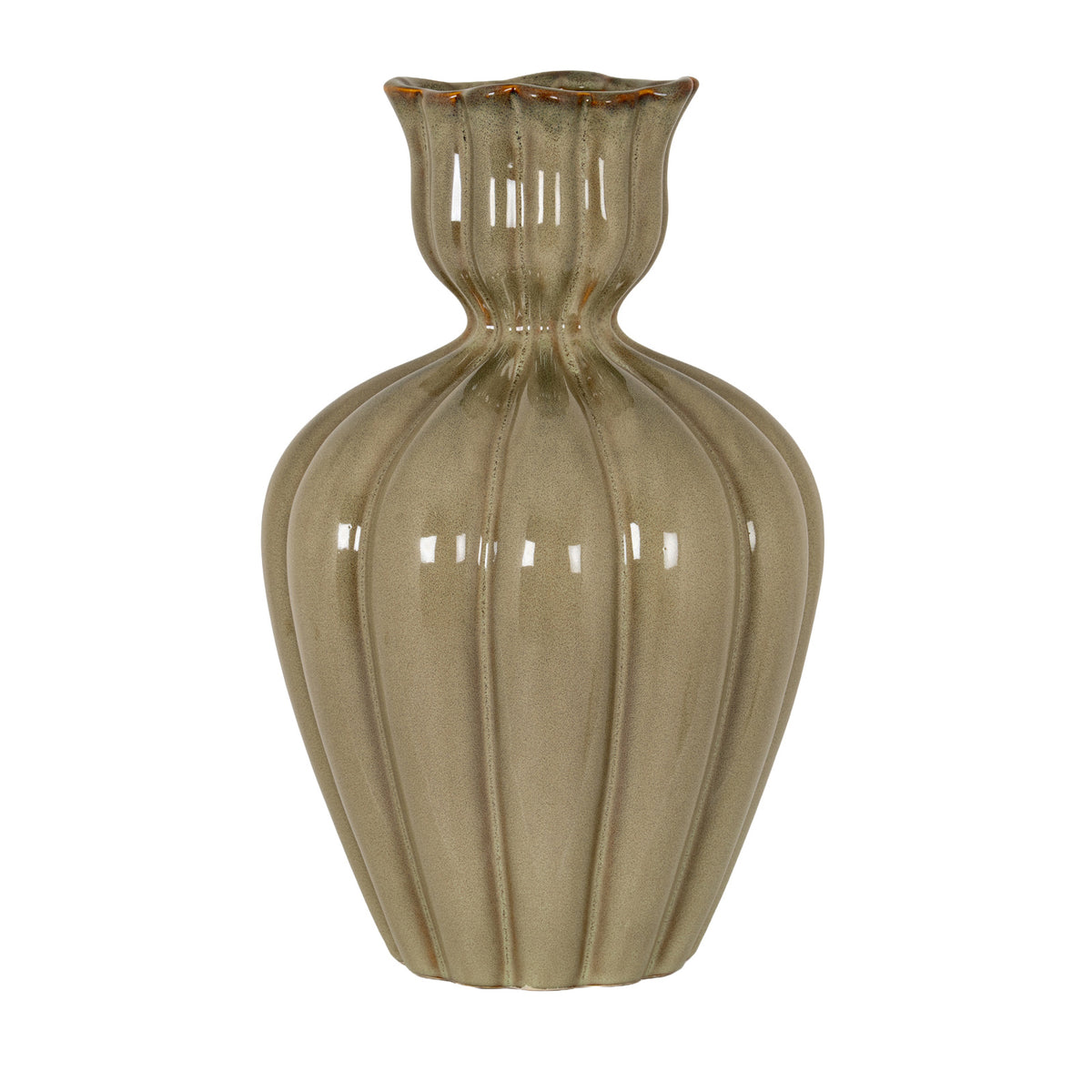 Orin small sage green ribbed bud vase, front view