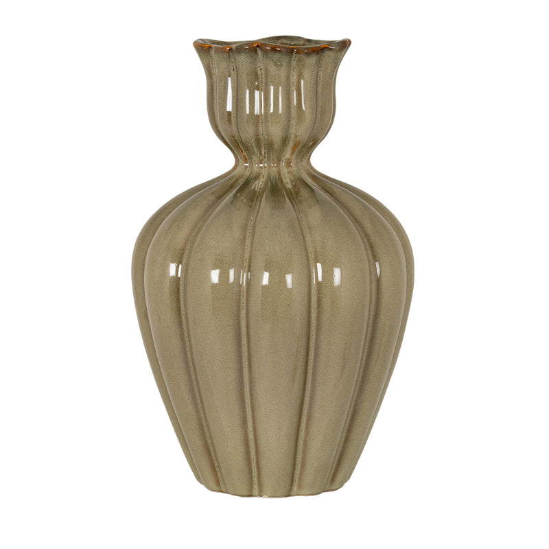Orin small sage green ribbed bud vase, front view
