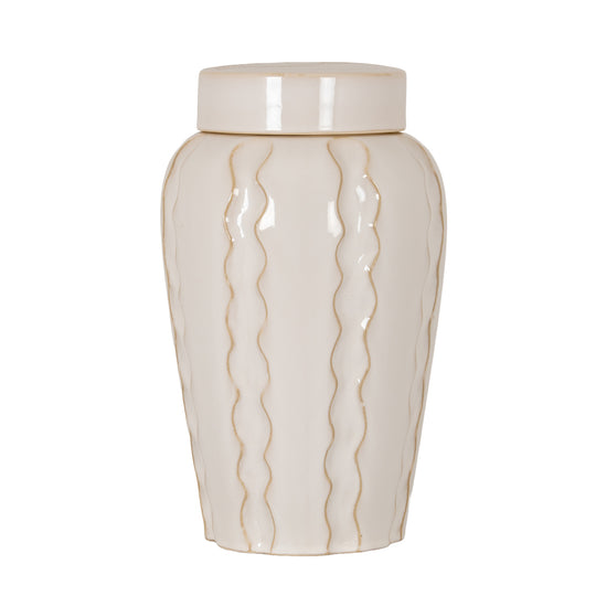 Orlune large cream ceramic ginger jar on white