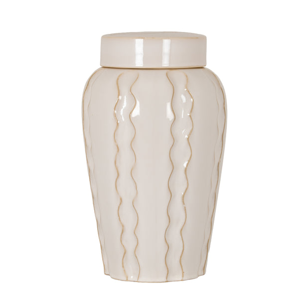 Orlune large cream ceramic ginger jar on white