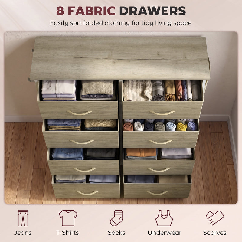 HOMCOM Chest of Drawers, Dresser for Bedroom with 8 Fabric Drawers, Tall Storage Unit w/ Side Storage Bag, Natural Wood – view 4