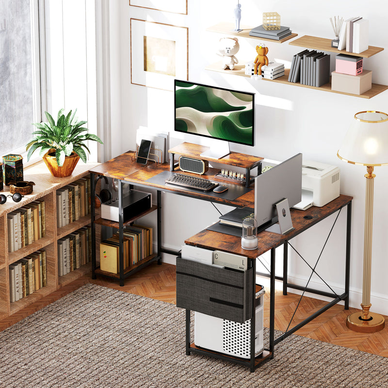 Reversible L-shaped desk – rustic brown – image 9