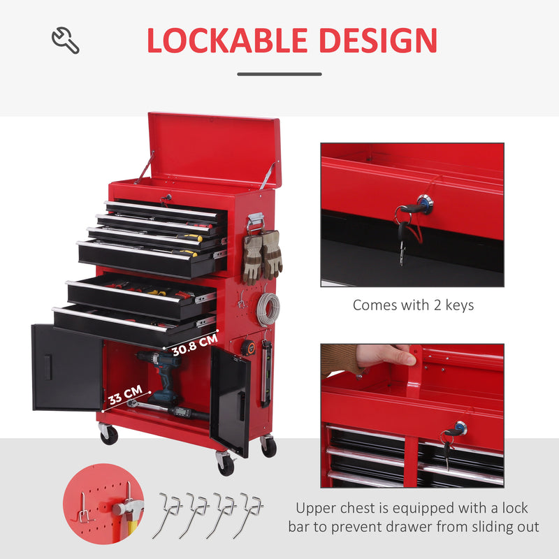6-Drawer Rolling Tool Chest with Pegboard & Top Chest – Red/Black – image 7 of 9