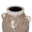 Close-up of the white glazed rim and looped handles