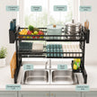 Kitchen organizer with labeled sections above a sink