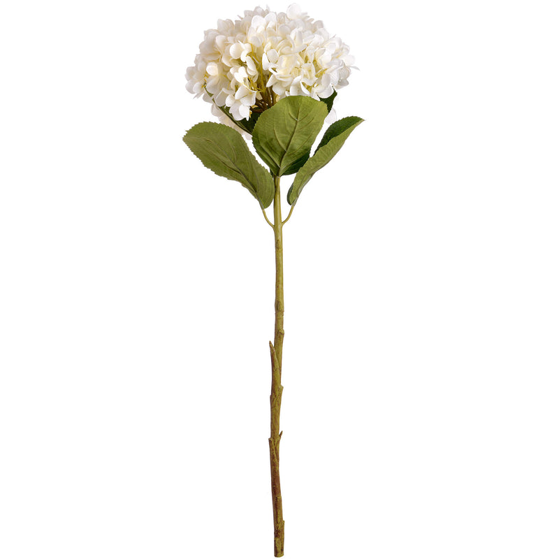 Single oversized white artificial hydrangea stem
