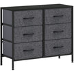 Black 6-drawer fabric chest with wood-effect top and steel frame