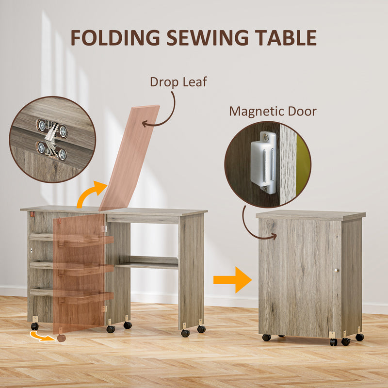 Folding sewing table – grey wood effect – image 4