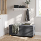 Velvet Upholstered Foldable Ottoman Footrest, Storage Ottoman Bench with Wood Legs for Living Room, Grey